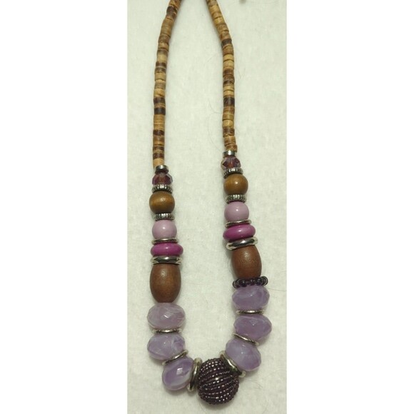 Boho Bold Shades of Lavender Brown Beaded Necklace - Picture 2 of 11